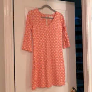 Julie Brown vibrant stretch dress, pink gold white